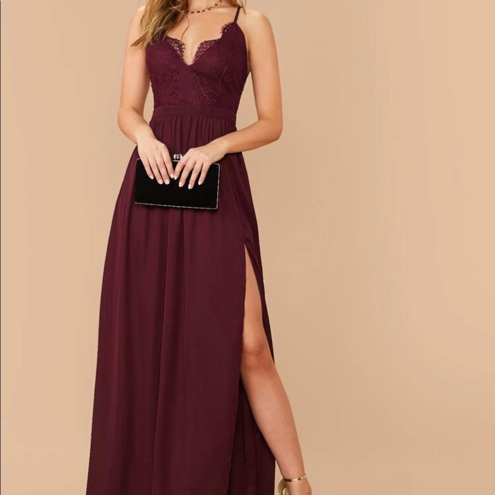 SHEIN Criss-Cross Split Thigh Lace Bodice Cami Dress